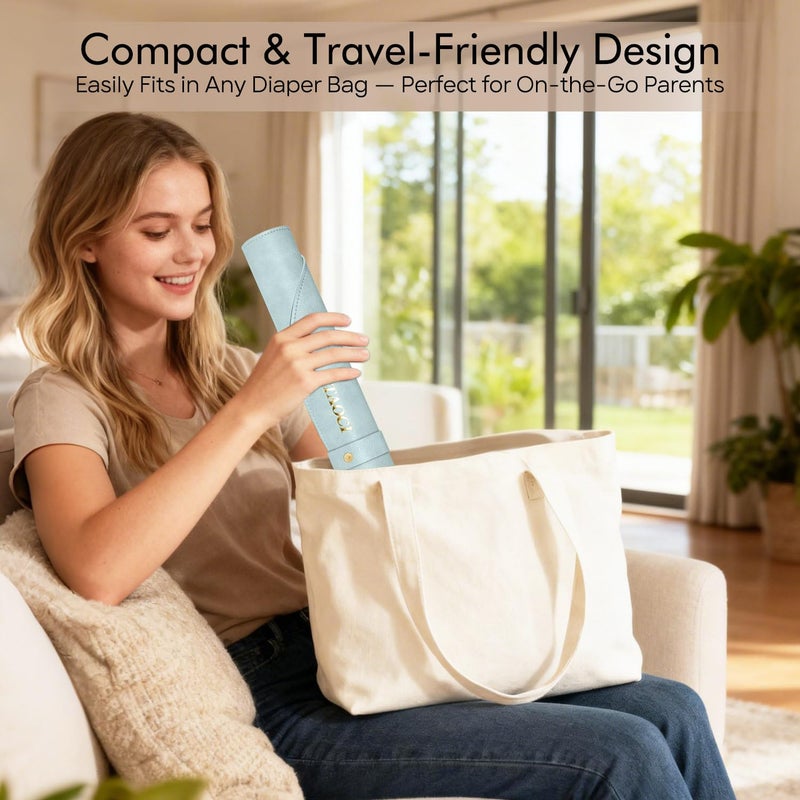 TAOCI Baby Changing Pad, Wipeable Portable Changing Pad, Diaper Change Mat, Waterproof Vegan Leather Changing Pads for Home & Travel, Light Blue, 27.5 x 15.7 '' - Image 2